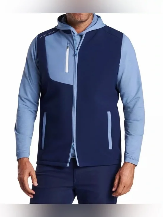 Peter Millar Crown Sport Squallblock Vest Navy Blue Golf Full Zip Men's Large