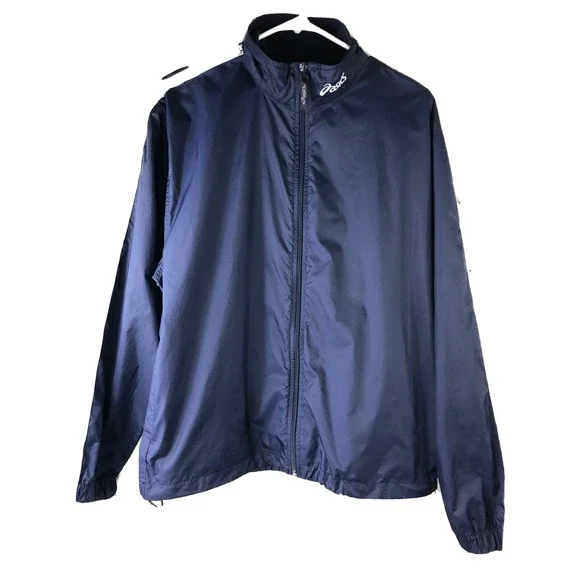 ASICS Mens Small Windbreaker Blue Reflective Sleeve‎