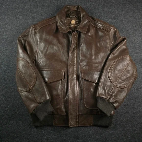 Vtg Andrew Marc New York Mens Brown Leather Jacket Quilted Lining Elbow Pads XL