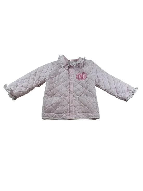 Cecil and Lou Pink Quilted Toddler Jacket Monogram MEM Ruffle Collar (PP756)