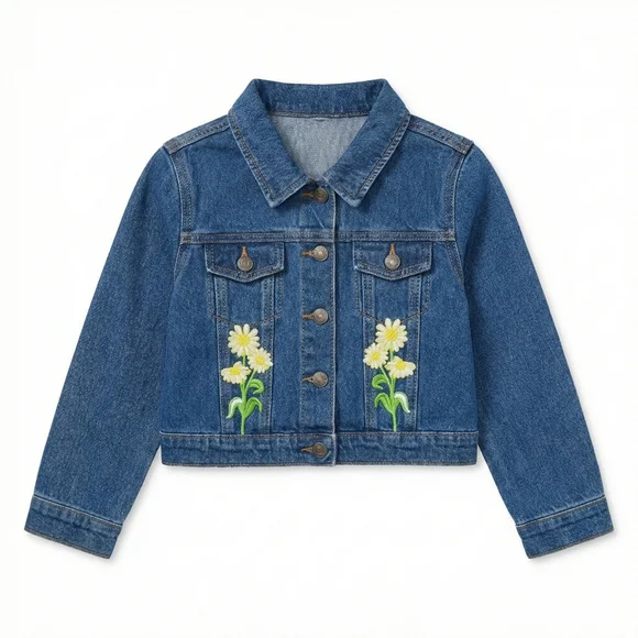 Kids Denim Jacket Floral Embroidery Size 4