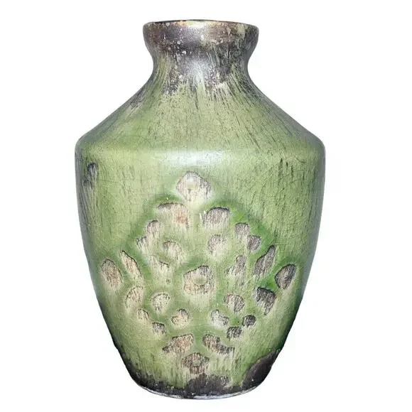 Hosley Green Crackle Glaze Vase 6.25” Animal Print Ceramic Elegant Expressions