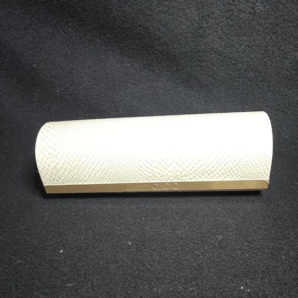 Jimmy Choo White Textured Sunglasses Case with Gold Accent