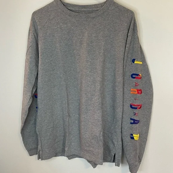 Jordan Air grey long sleeve men’s shirt embroidered multicolor logo size medium