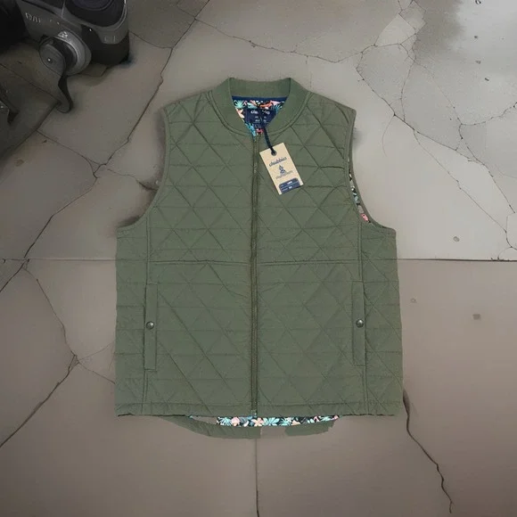 NWT Chubbies Men's Large The‎ Forest Florist Quilted Green Vest