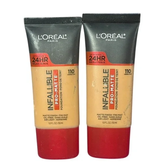 L'Oreal Infallible Pro-Matte Foundation 110 Cream Cafe 1oz Lot of 2 Oil-Free New