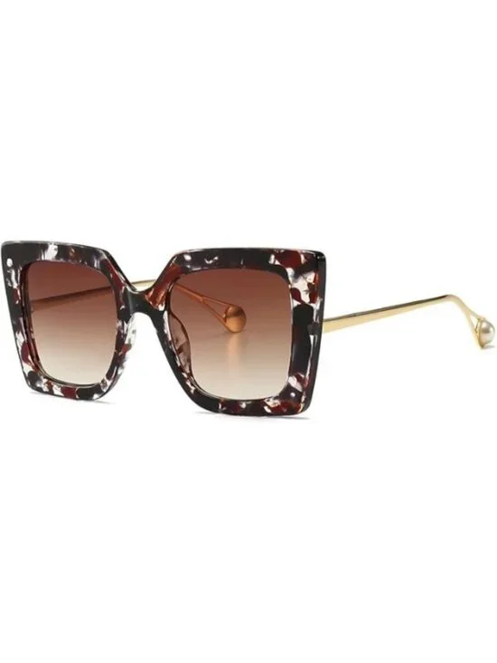 Women's Oversized Sunglasses Retro Square Frame Sun Glasses Shades Brown Floral