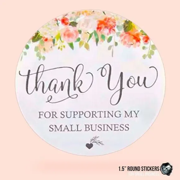 BULK ROLL PASTEL FLORAL STICKERS THANK YOU FOR SUPPORTING MY SMALL BUSINESS 1.5”