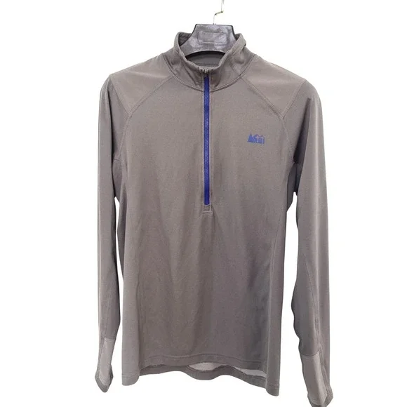 REI Mens Long Sleeve 1/4 Zip Pullover Shirt Gray  Medium Running Hiking Trail