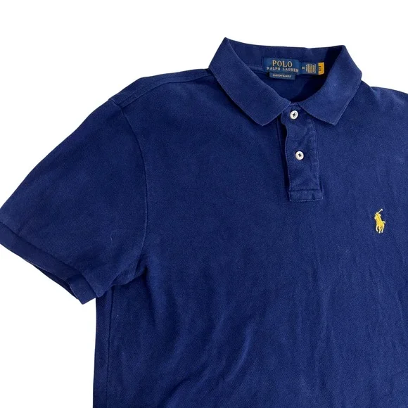 Polo Ralph Lauren Slim Fit Polo Shirt Mens M Navy Blue Short Sleeve Preppy