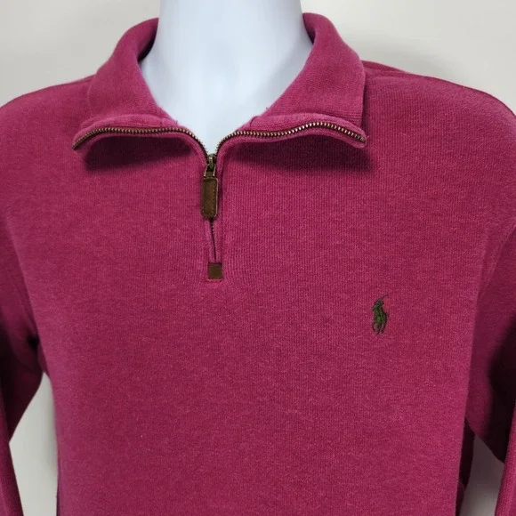 Polo Ralph Lauren‎ Sweater Mens L Magenta Quarter Zip Mock Neck Cotton Pullover