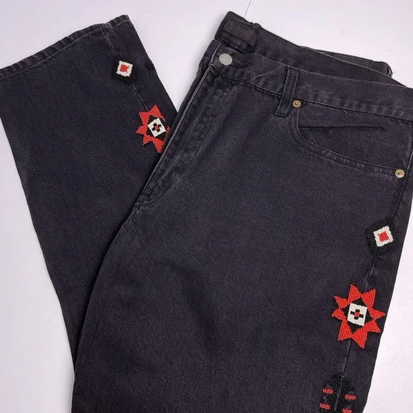 Polo Ralph Lauren 34R Black Avery Beaded Boyfriend  Jeans Aztec Southwestern