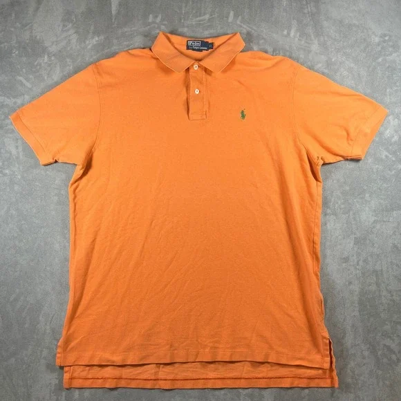 Polo Ralph Lauren Mens XL Orange Short Sleeve Pique Polo Green Pony Logo