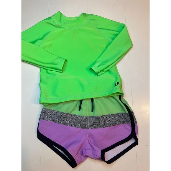 Little Bipsy Rash Guard Set Kids 12-18M Neon Green Purple Good Colorblock Swim