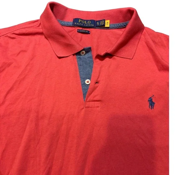 Polo Ralph Lauren Polo Shirt‎ Mens XL Red Pink Classic Fit Short Sleeve Cotton
