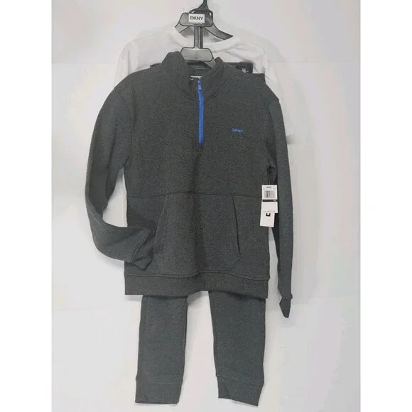 DKNY Size Boys 10, Set Of 3,‎ Grey Sweatshirt/Grey Pants/Crew Neck Logo T Shirt