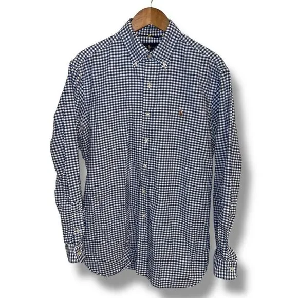 Polo Ralph Lauren Navy Gingham Classic Fit Flesh Pony Oxford Shirt L