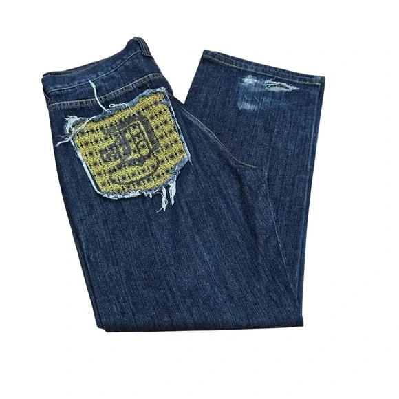 Vintage Don Baggy Jeans‎ Mens 34x32 Dark Wash Wide Leg Y2K Streetwear Distressed
