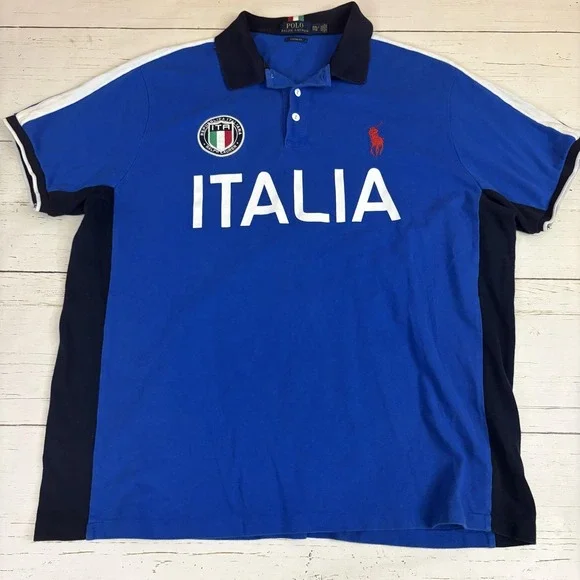 Polo Ralph Lauren Crest Polo Shirt Italy Mens 2XL Blue Custom Fit