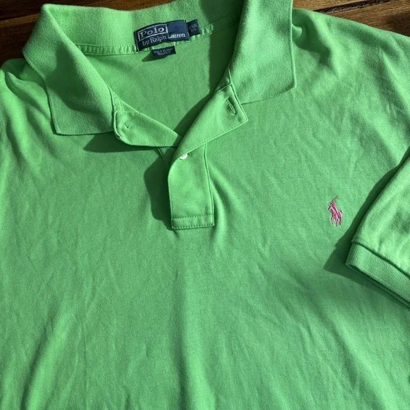 Polo Ralph Lauren Polo Shirt Mens 2XB Green‎ Pink Pony Logo Big & Tall Short Slv