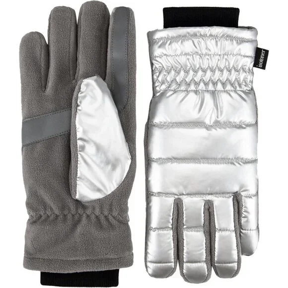 Women's Silver Water Repellent Sleekheat Gloves Touchscreen Iridescent Flip
