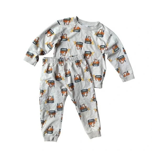 Petit Lem Mini Threads Construction Bulldozer Sweatshirt‎ Jogger Set Beige 24M