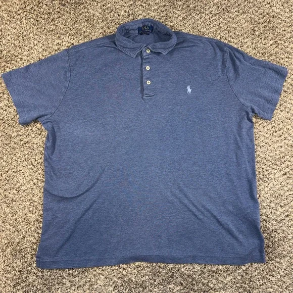 Polo Ralph Lauren Mens Large Blue Heathered Cotton Classic Fit Polo Shirt