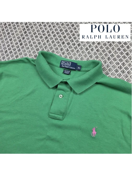 Polo Ralph Lauren XL Green Short Sleeve Polo Shirt Pink Pony Cotton Men