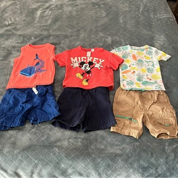 Kids Outfit 3pc T-shirts Shorts Set Mickey Mouse Shark Ocean Animals Carter‎ H&M