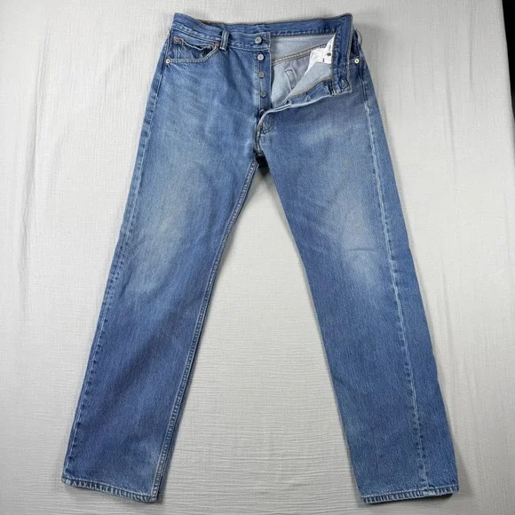 Levis 501 Mens Jeans 35x36 (31x32) Blue Button‎ Fly Medium Wash Fade Grunge Gorp