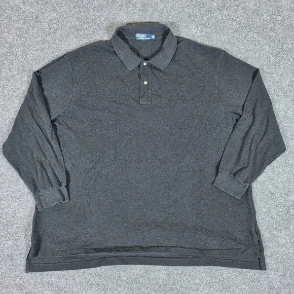 Polo Ralph Lauren Mens 4XB Big Long Sleeve Polo Shirt Black Pique Cotton Preppy
