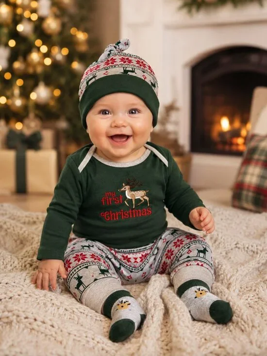 NWT Baby Essentials 4 Piece Christmas Outfit Set Baby Boys Size 6 Months