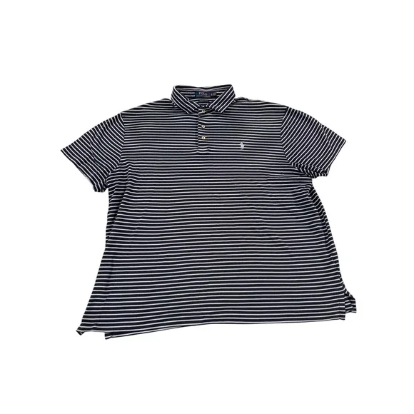 Polo Ralph Lauren Mens Custom Slim Fit Striped Polo Shirt Navy Blue XL