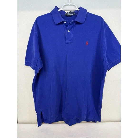 Vintage Polo Ralph Lauren Men's Blue 100% Cotton‎ Short Sleeve Polo Size XL