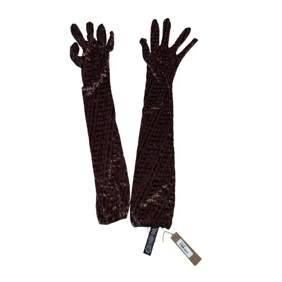 NWT SKIMS Chestnut Brown Velvet Monogram Long Gloves Women's Small S