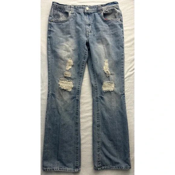 Montero Jeans Mens 36x32 Blue Distressed Ripped Straight Y2K Denim Flap Pocket