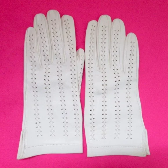 1950s vintage white leather corset gloves size 7.5