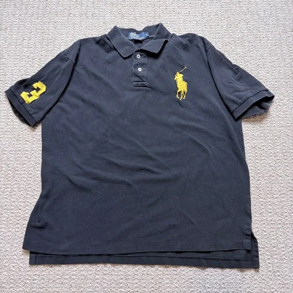 Polo Ralph Lauren Big Pony Polo Shirt Mens XL Black Yellow Short Sleeve Cotton
