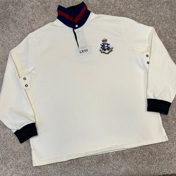 Vintage Polo Ralph Lauren Rugby Polo Shirt‎ L/S LXVII Crest Men NO SIZE TAG