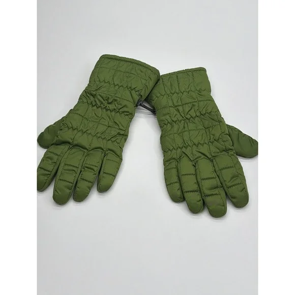 Grandoe Womens‎ XL Olive Green Quilted Puffer Gloves Leather Palm Fleece Lined