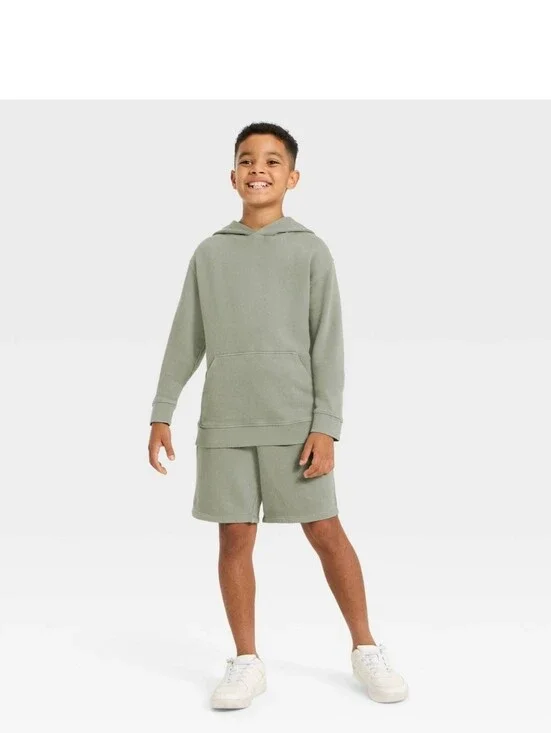 New!All In Motion Boys Sage Green French Terry Hoodie & Shorts Set Y2K Cottageco