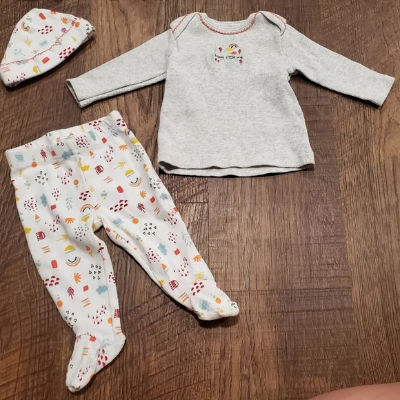 Carter Little Planet Matching Set Top Pants Hat Ribbed Organic Cotton Rainbow 3M