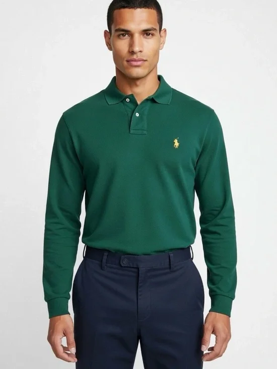 Polo Ralph Lauren HUNTER GREEN Soft Cotton Long Sleeve Polo Shirt size xxl