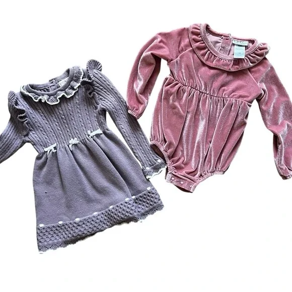Cynthia Rowley Knit Dress & Nicole Miller Velvet Romper Bundle 18M Purple Pink