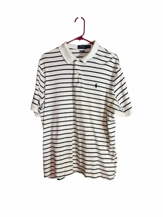 Polo Ralph Lauren white and navy blue striped short sleeve polo shirt men’s L