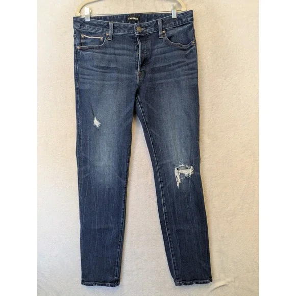 Express‎ Slim Straight Jeans Men's 34x34 Blue Distressed Button Fly Denim