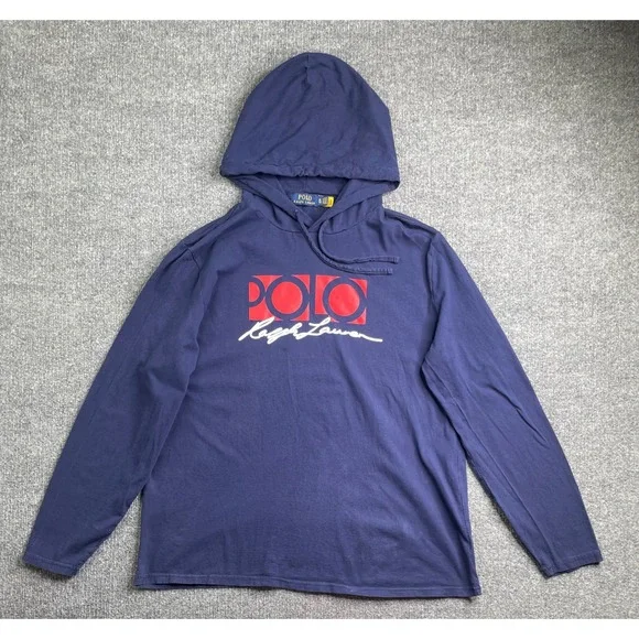 Polo Ralph Lauren Hoodie Mens XL Navy Blue Graphic Logo Long Sleeve T-Shirt