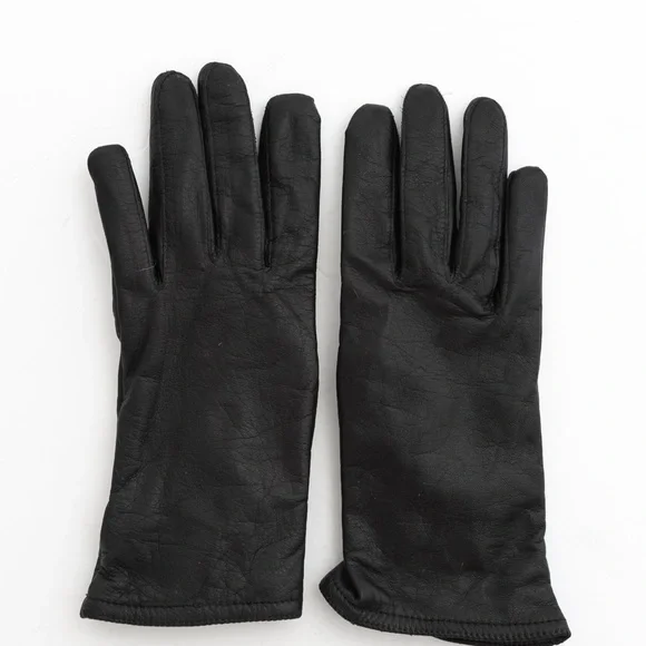 Vintage black leather winter gloves acrylic lining M
