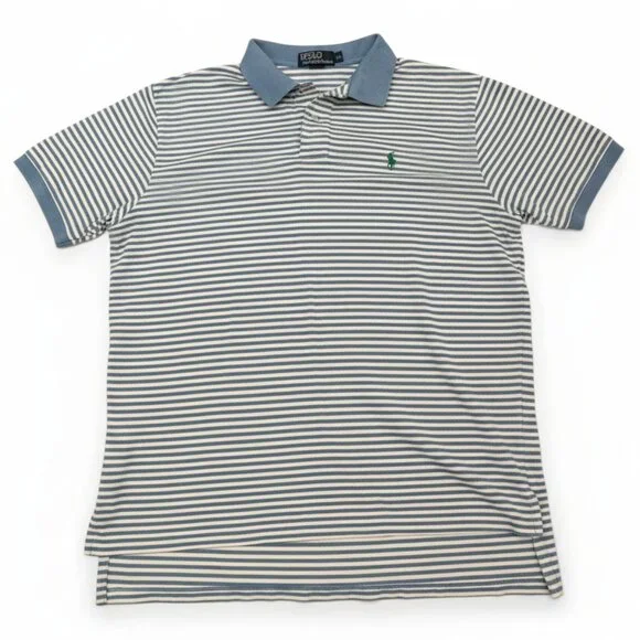 POLO Ralph Lauren Blue & White Striped Piqué Golf Shirt | Size XL