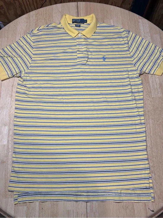 Vintage Polo Ralph Lauren Yellow Striped Polo Shirt Mens Medium Embroidered Pony